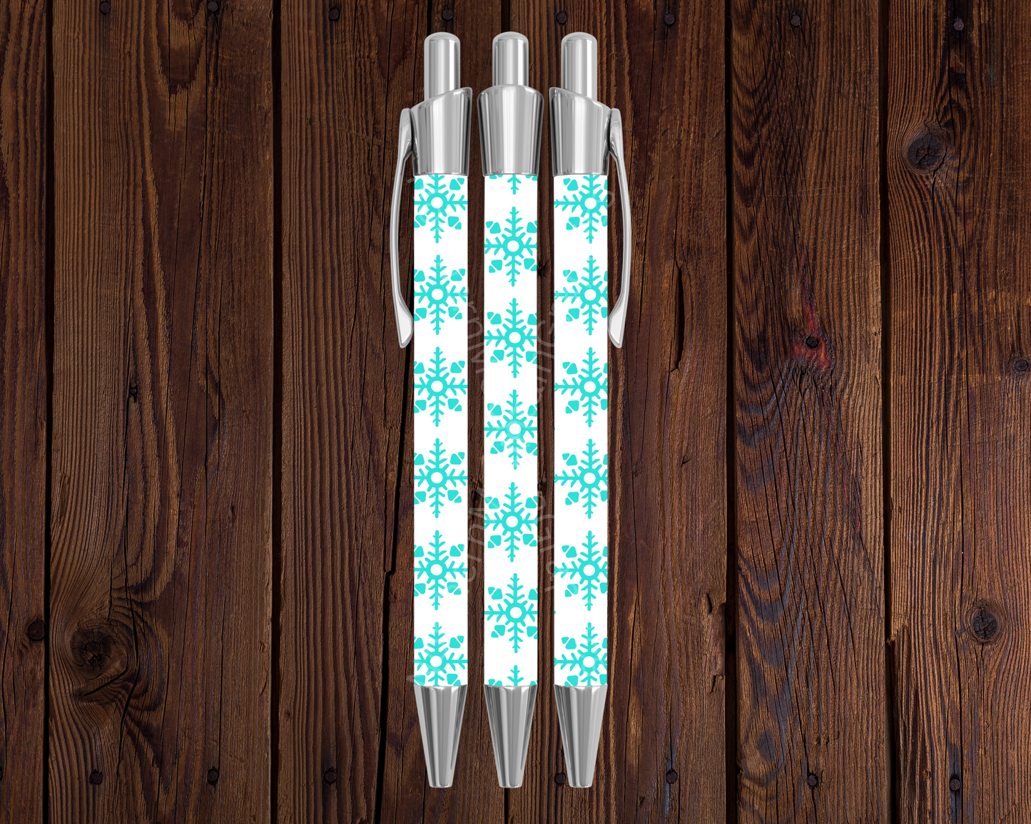 Teal Snowflakes on White Christmas Pen