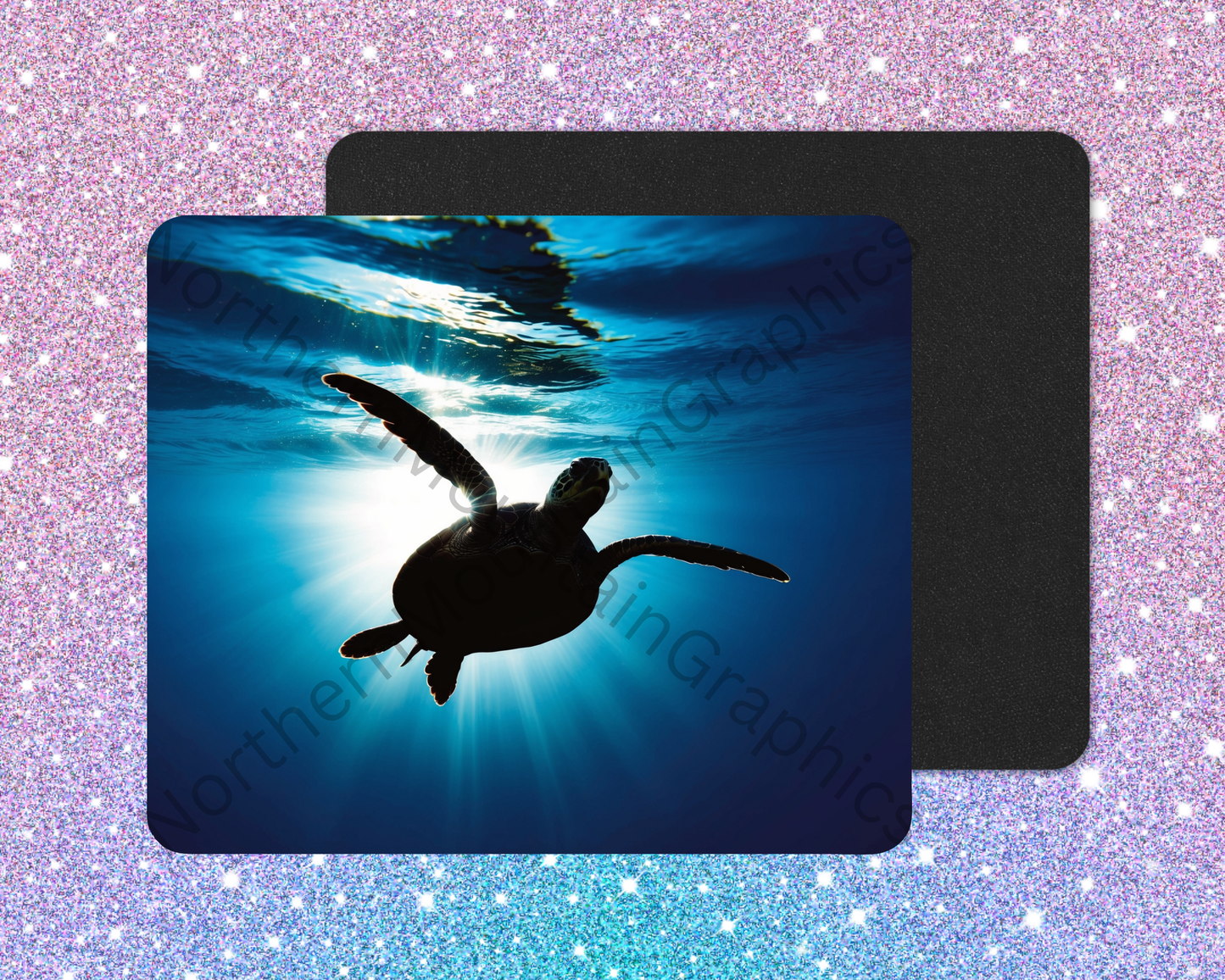 Deep Blue Silhouette Sea Turtle Mouse Pad