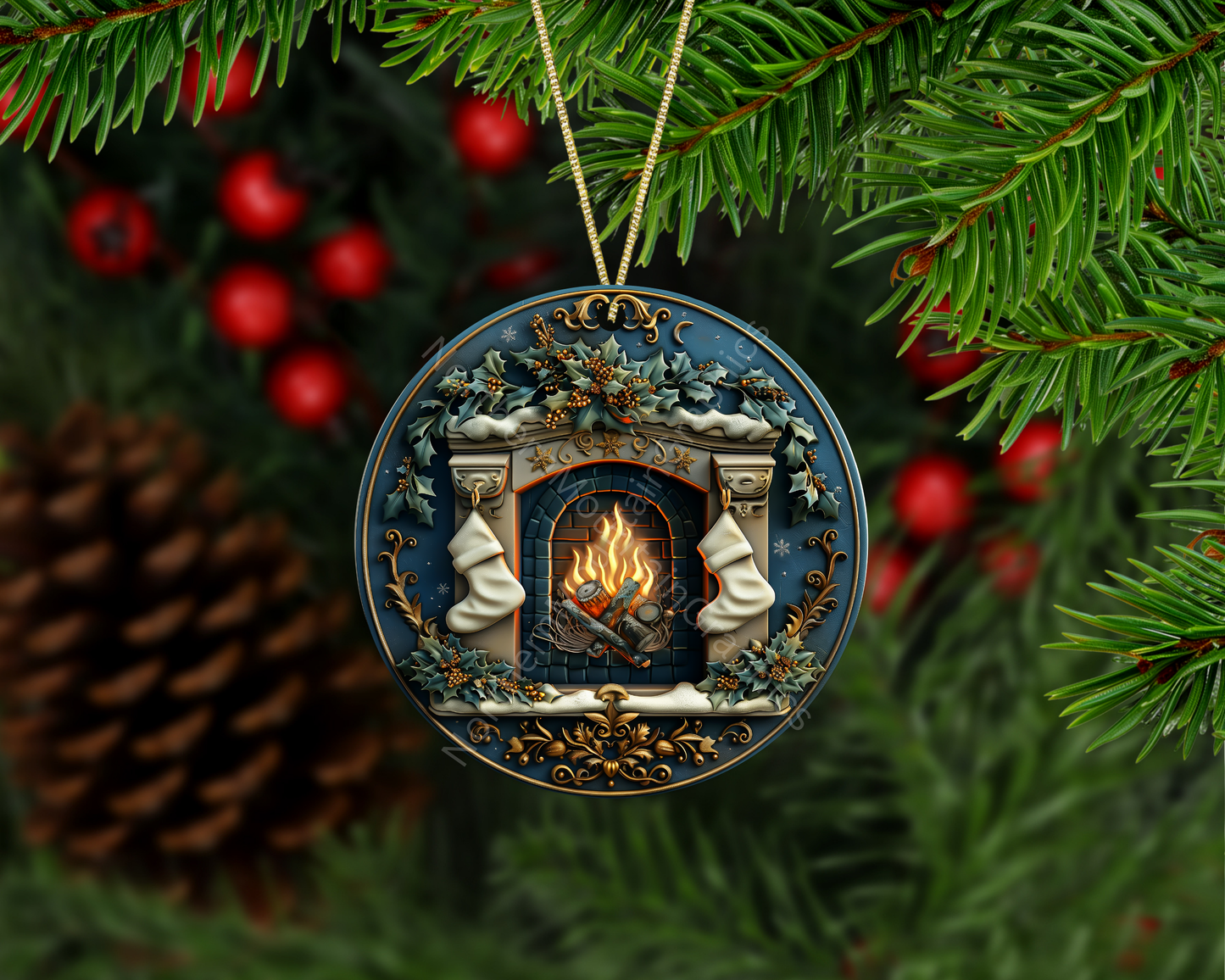 Holiday Hearth with Stockings Christmas Ornament