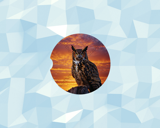 Sunset Perch Majesty Owl Car Coaster