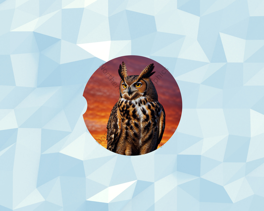 Ember Sky Owl Watcher Car Coaster