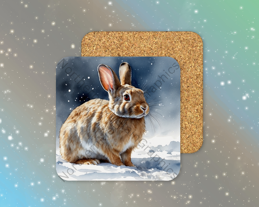 Winter Bunny Portrait Winter Square Coaster