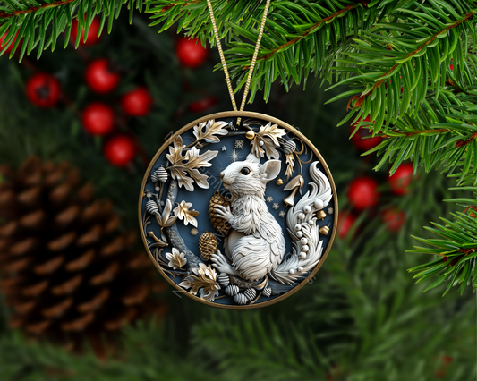 Snowy Woodland Squirrel Christmas Ornament