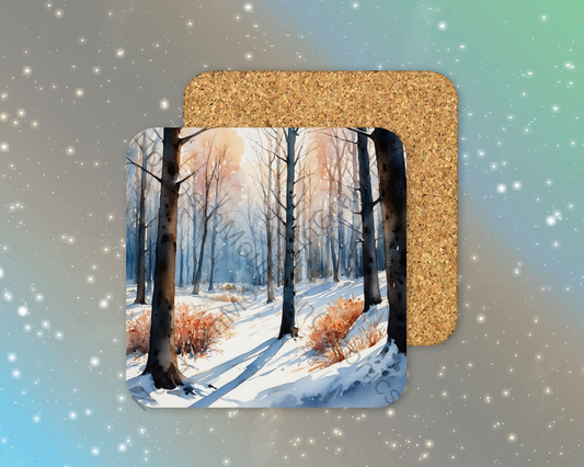 Winter Forest Sunrise Winter Square Coaster