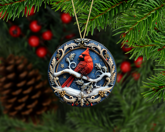 Red Cardinal on Snowy Branch Christmas Ornament