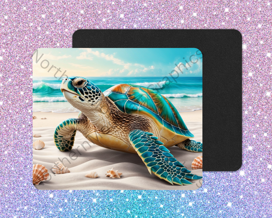 Hibiscus Shore Sea Turtle Mouse Pad