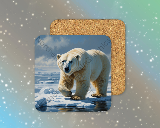 Polar Bear Walking Across Ice Winter Square Coaster