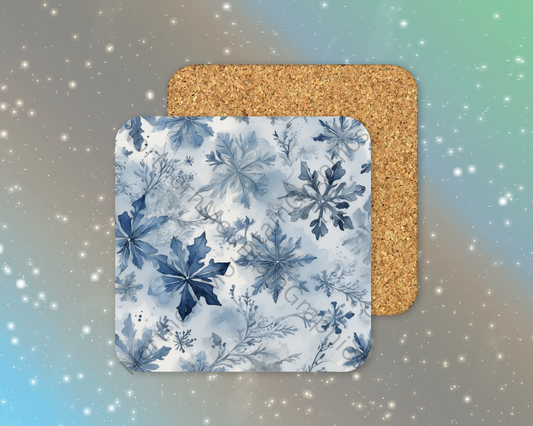 Blue Snowflake Pattern Winter Square Coaster