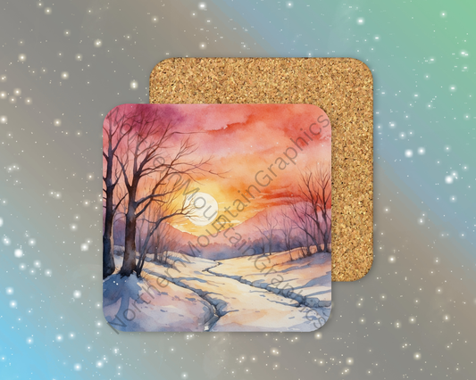 Winter Sunset Glow Winter Square Coaster
