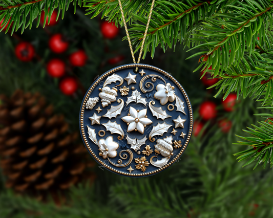 Holiday Stars & Holly Pattern Christmas Ornament