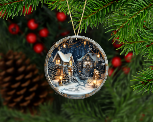 Snowy Lantern Village Christmas Ornament