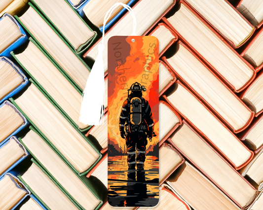 Firefighter Silhouette in Flames Bookmark