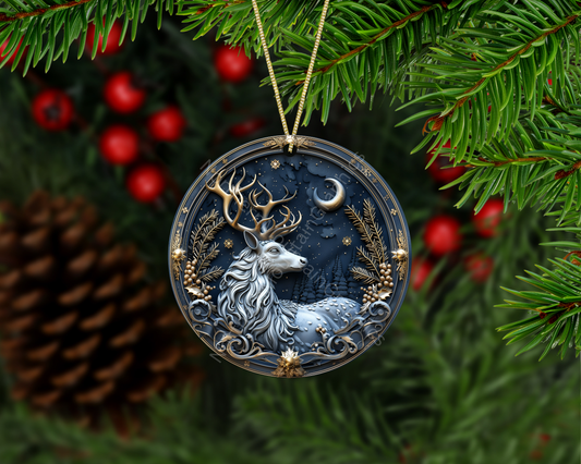 Moonlit Reindeer Elegance Christmas Ornament