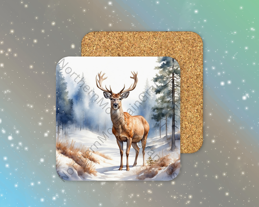 Majestic Winter Deer Winter Square Coaster