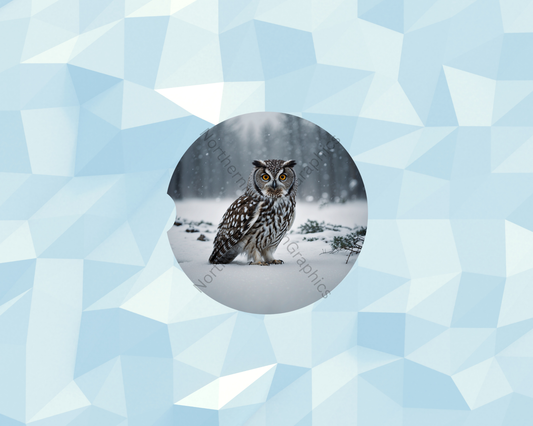Snowfield Silent Owl Watcher Car Coaster