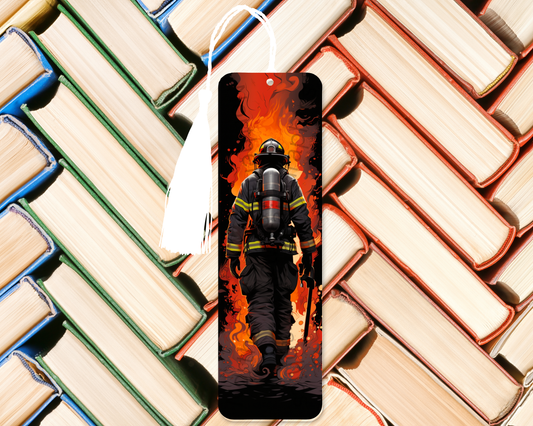 Firefighter Backlit by Fire Bookmark