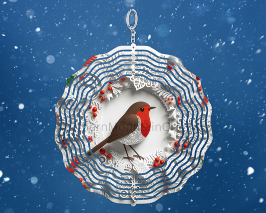 Winter Robin Wreath Wind Spinner