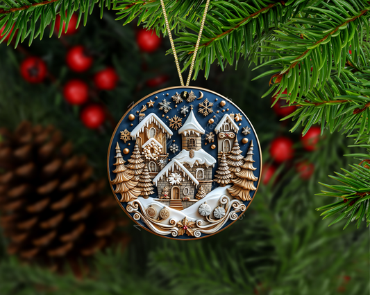 Golden Snowflake Village Christmas Ornament