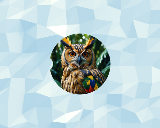 Rainbow Plumage Owl Car Coaster