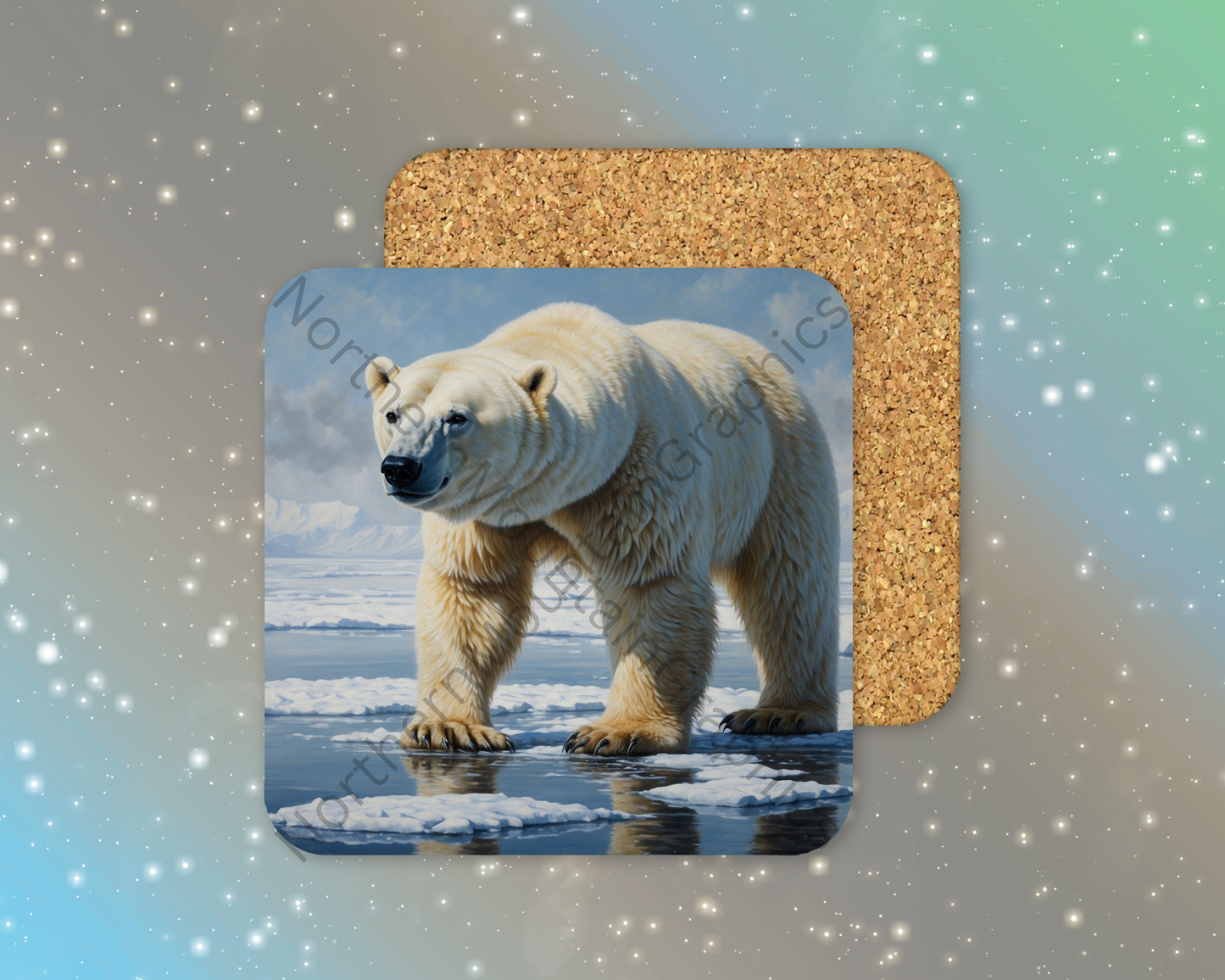 Polar Bear on Frozen Sea Winter Square Coaster