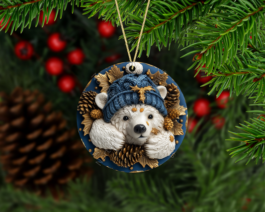 Cozy Cub in Blue Winter Cap Christmas Ornament